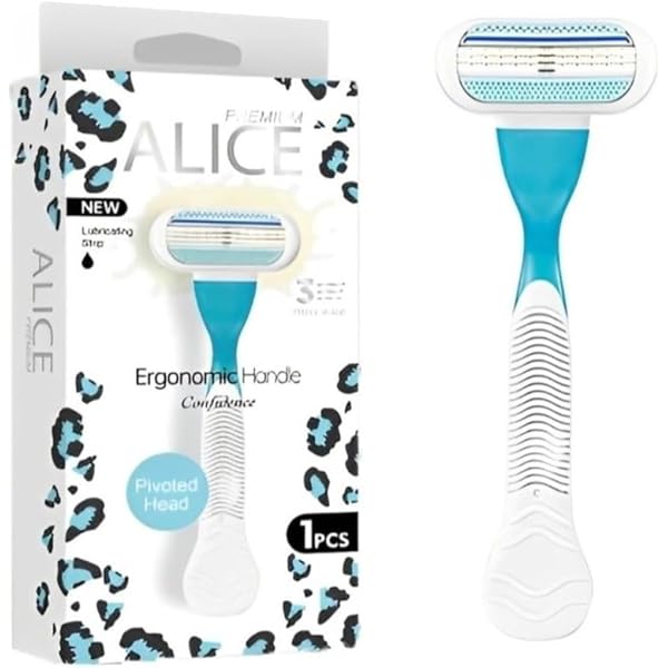 اليس ماكينة حلاقة بريميوم بمقبض مريح ورأس محوري وشريط ترطيب جديد تمنح الثقة للنساء، قطعة واحدة، للبشرة الجافة، 5 شفرات (AS-24)