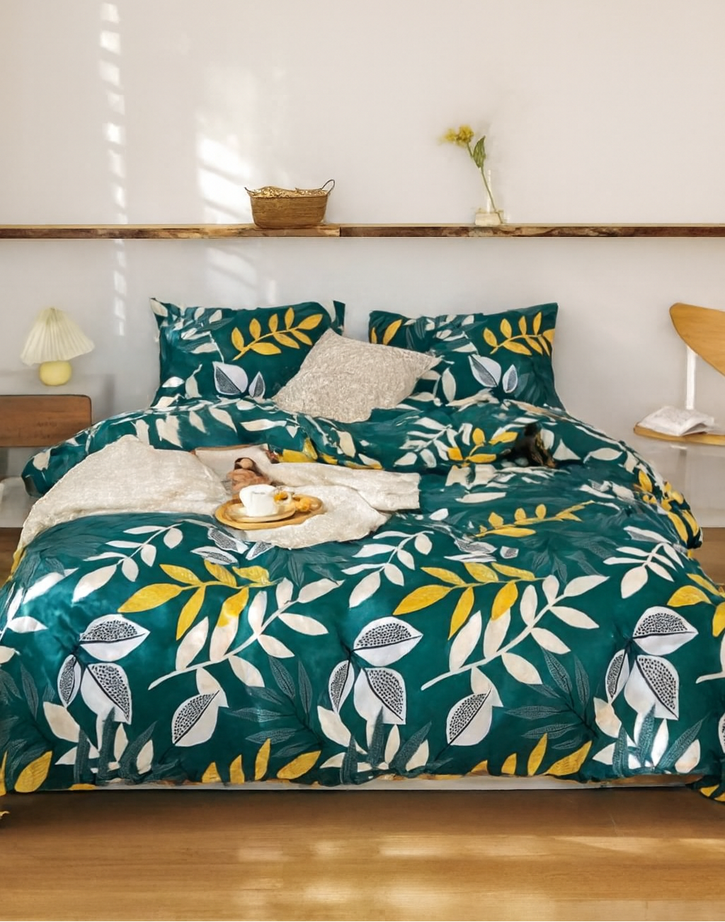 لحاف قطن مشجر بمقاس (220*240) بلون اخضر داكن فيروزى 3 قطع