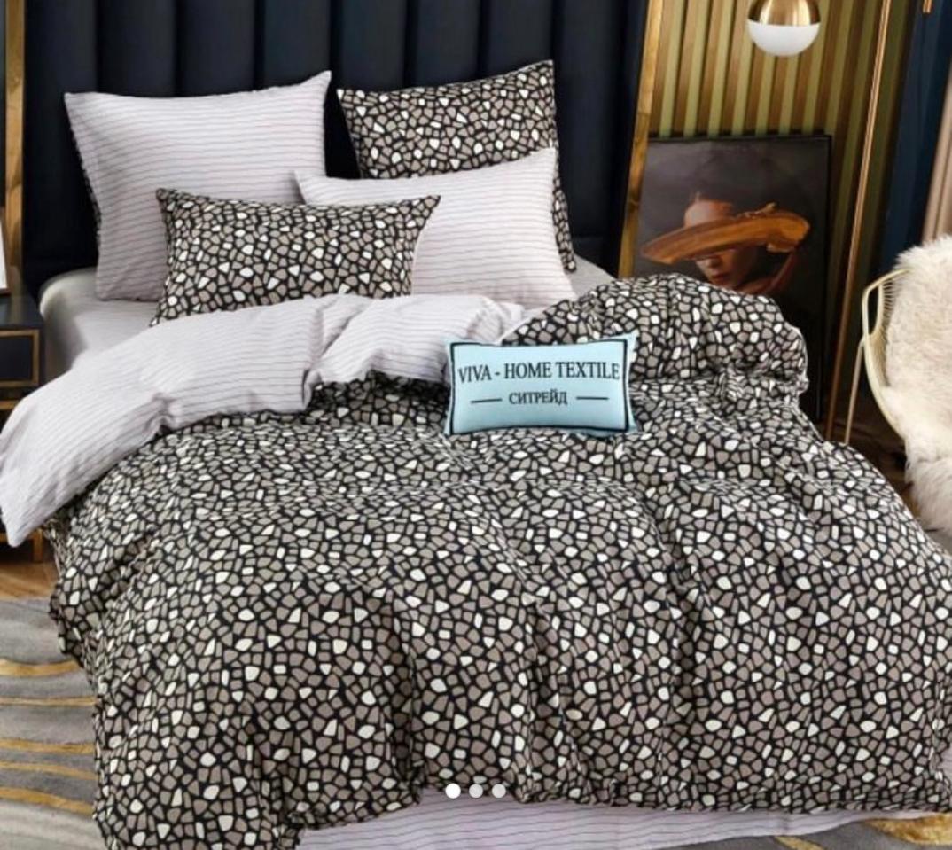 طقم لحاف 3 قطع سترايب بمقاس (220*240) بلون اسود بنقشة بيضاء هندسية