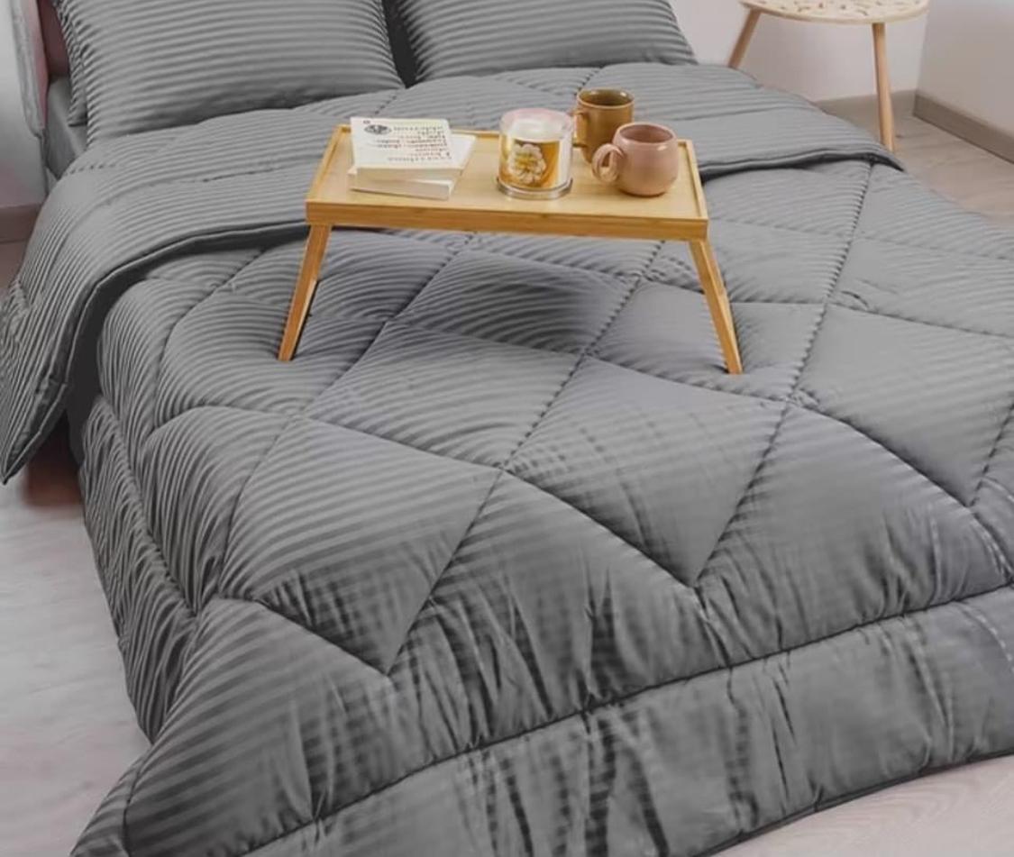 طقم لحاف 3 قطع سترايب بمقاس (240*220) بلون رمادى