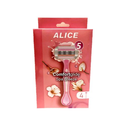 اليس ماكينة حلاقة كومفورت غلايد سبا بريز - شفرات 5 طبقات مع شرائط ترطيب بالألوفيرا وفيتامين E - بها 4 ماكينات