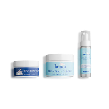 Kenta Rose Oil Collection includes Kenta Cream, Foaming Cleanser, and Scrub for an even-toned, radiant, and clear complexion