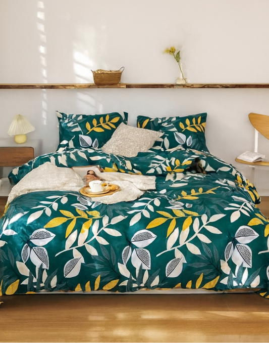 لحاف قطن مشجر بمقاس (220*240) بلون اخضر داكن فيروزى 3 قطع