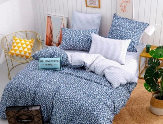 طقم لحاف قطن بلون ازرق منقط بابيض بمقاس (220*240)